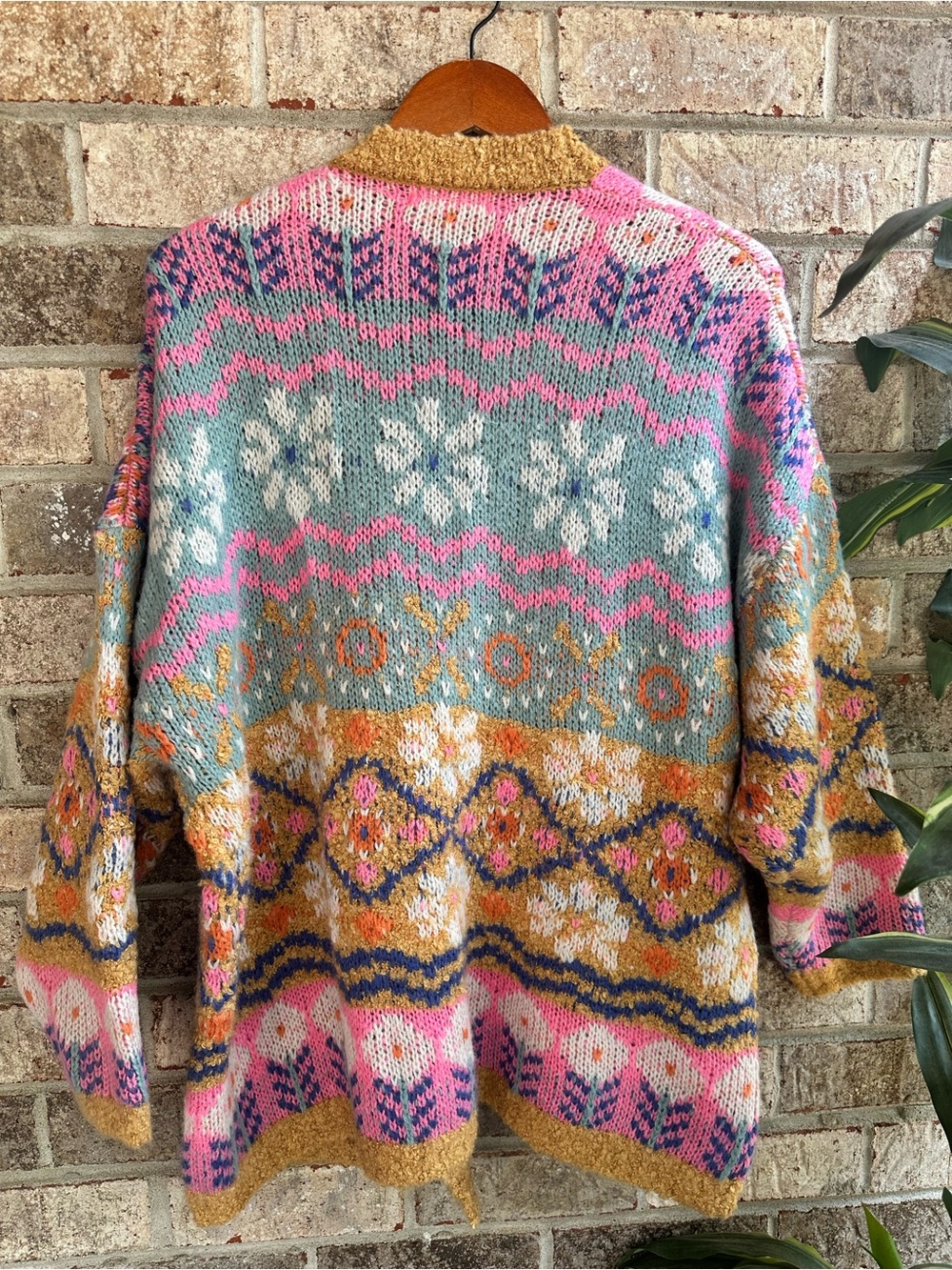 NATURAL LIFE Cozy Boho Colorful Fair Isle Anthro vibes Open Knit Cardigan S/M - Picture 4 of 8